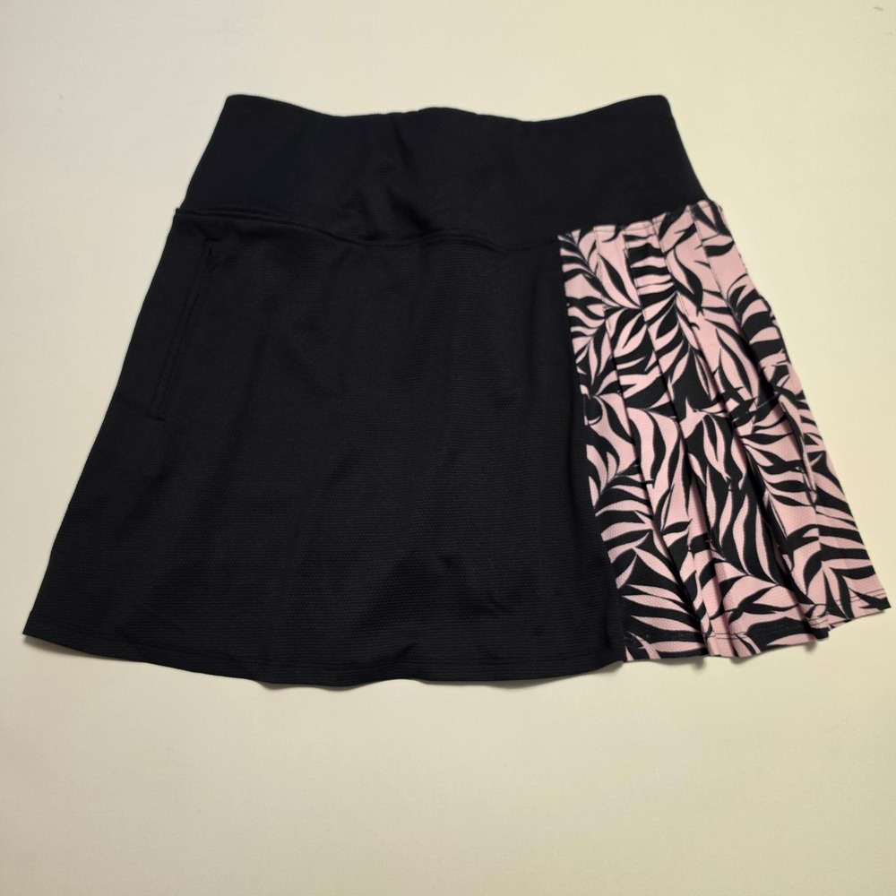 Stella Parker Sport Pink Black Tropical Leaf Print Pleated Athletic Skort Size M